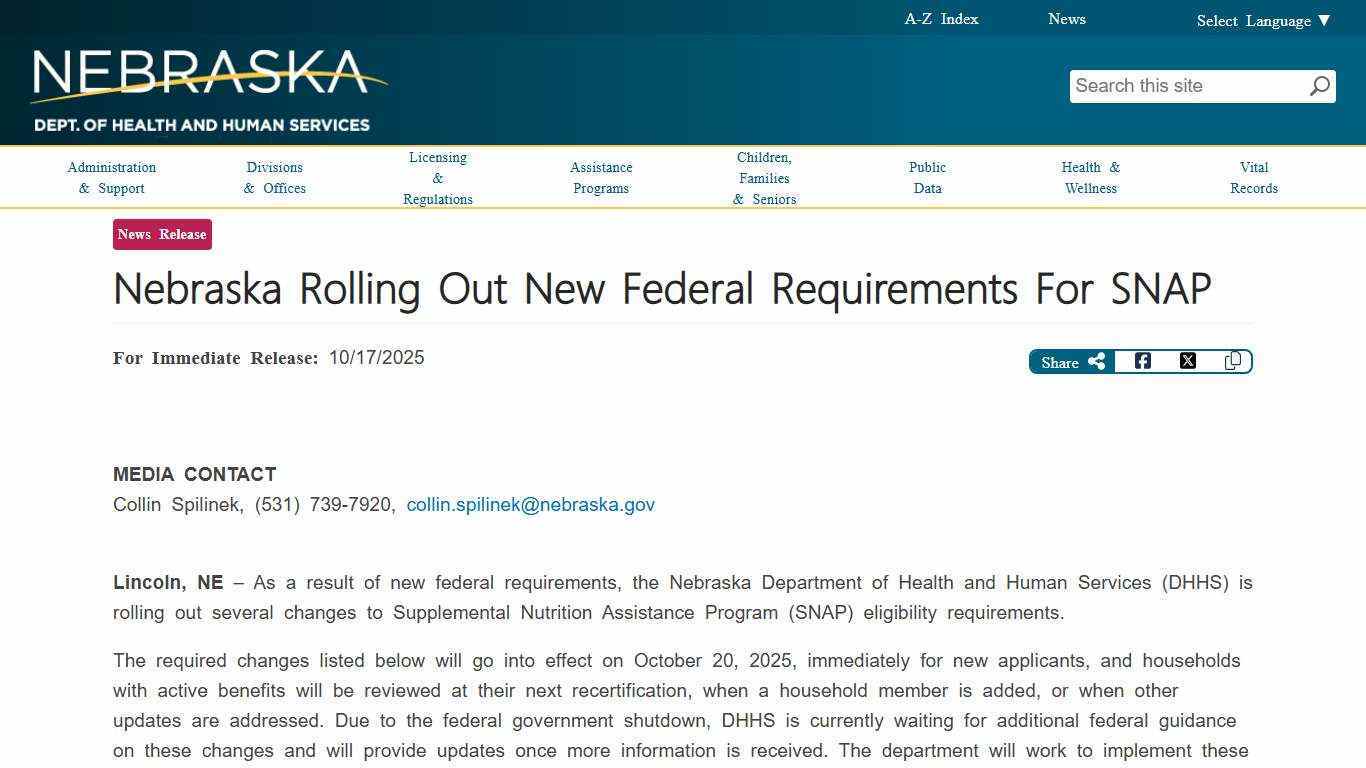 Nebraska Rolling Out New Federal Requirements for SNAP